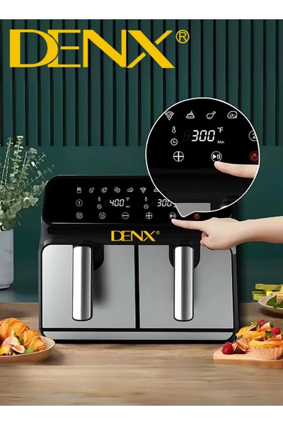 Denx Dual Basket Air Fryer-Versatile Stainless Steel,4L+4L Capacity, Two Independent Cooking Zones DX2091