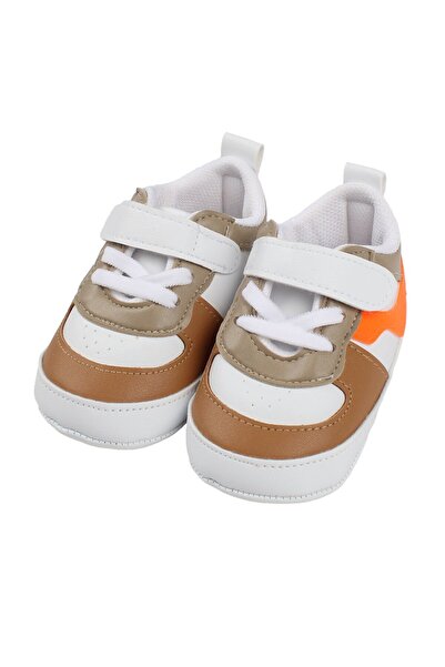 bebegen Baby Boy White Brown Laced Leather Shoes with Snap Fasteners