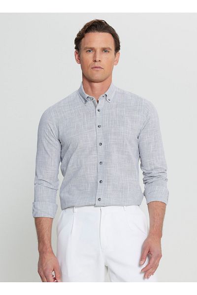 ALTINYILDIZ CLASSICS Altınyıldız Classics Slim Fit Buttoned Collar Anthracite Men's Shirt Ace 020252168 _Atr