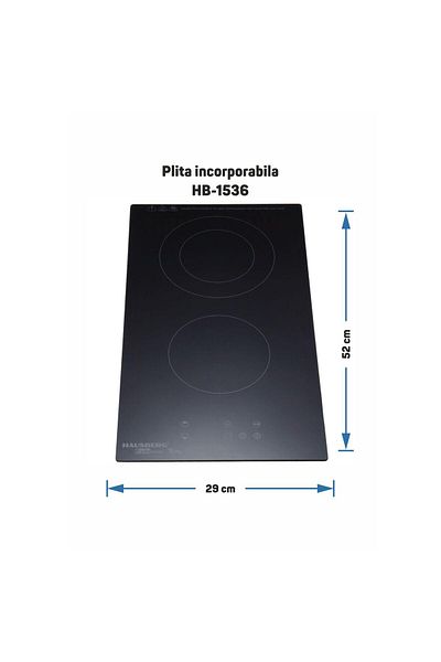 Hausberg Εντοιχιζόμενη εστία HB-1536, Υαλοκεραμική, 2 ζώνες μαγειρέματος, 9 επίπεδα, 3200 W, Έλεγχος αφής, Χρονοδιακόπτης