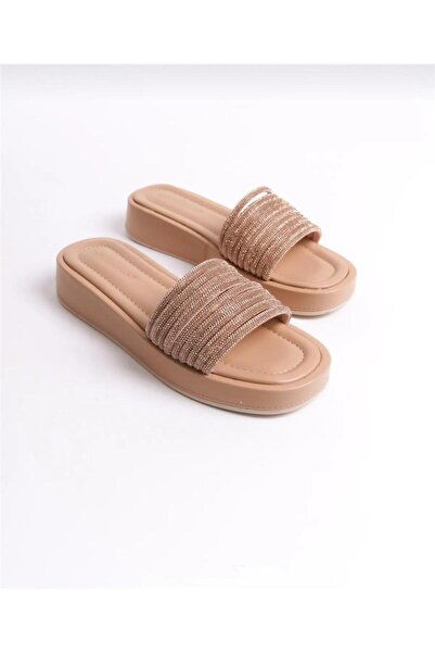 homiro Γυναικείες παντόφλες με λεπτομέρεια καφέ πέτρα