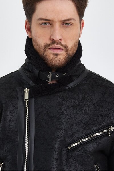 SİVAİST Sivaist Men's Black Napa Leather Inside Fur Coat&Jacket