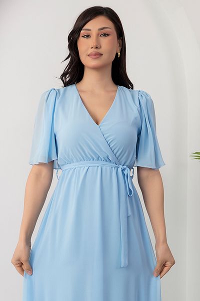 PULLIMM Fusta cu guler dublu cu centură Rochie din șifon piese 2025-4115