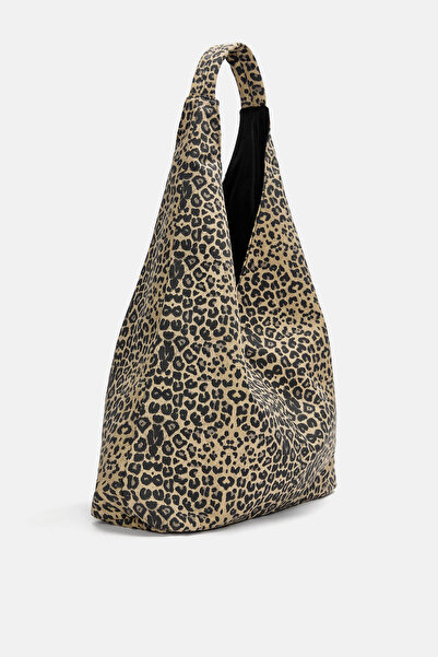 Pull & Bear Leopar desenli kanvas tote çanta
