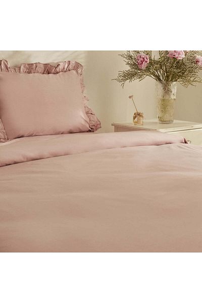 Karaca Home Pure Ruffle 100% Baumwolle Doppelbett Bettwäsche Set Puder