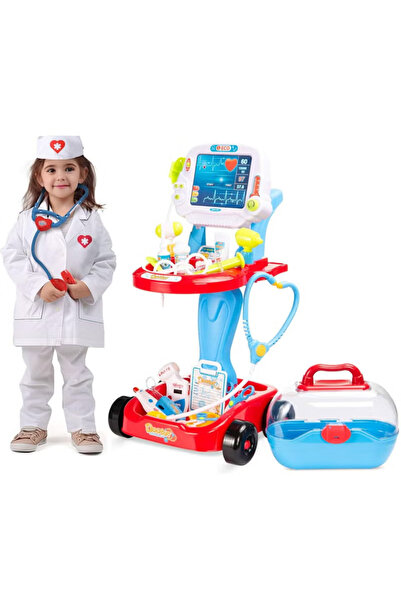 Yelajoy Children's Family Role-Playing Toys,Simulated Electrocardiogram Injection House Pill Box Set Cart