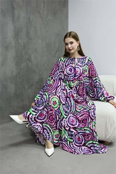 Dipmoda فستان نسائي فضفاض من الفيسكوز بنقشة للموسم الجديد DPRS04