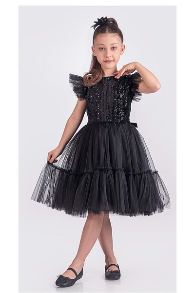 Mnk Baby&Kids Sequin Sequin Tutu Φούστα Κοριτσίστικο Φόρεμα M00722 ΜΑΥΡΟ - ΜΑΥΡΟ