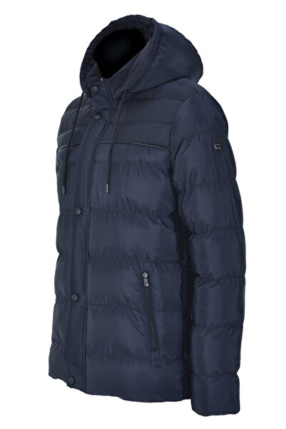 SİVAİST Sivaist Men's Hooded Water and Windproof Navy Blue Puffer Coat