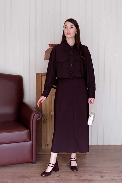 Ceylan Otantik Plum Polyviscon Pocket Jacket Skirt Set