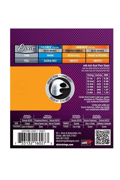 Elixir Χορδή ακουστικής κιθάρας Nanoweb 16027 011-052 Φώσφορος Μπρούτζος