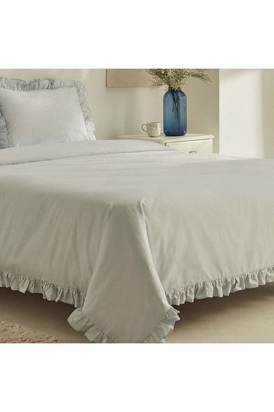 Karaca Home Pure Ruffle 100% Baumwolle Doppelbett-Bettwäsche-Set Hellblau