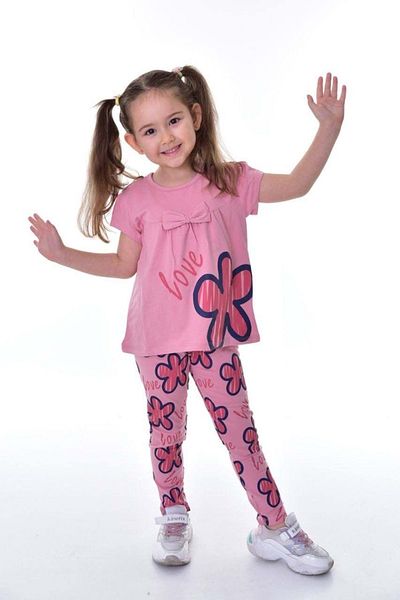 Mnk Baby&Kids Girls' Long Tights Short Sleeve Badi Suit M00711 Dark Pink