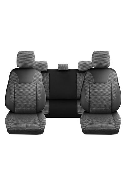 Deluxe Boss Set Huse Scaune Auto DeluxeBoss Classico, pentru bancheta rabatabila fractionata,11 piese, negru-alb