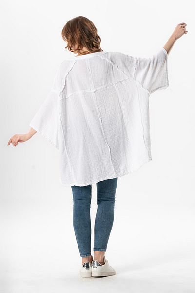 Eliş Şile Bezi Μισό μανίκι Nadya V Neck Blouse Λευκό