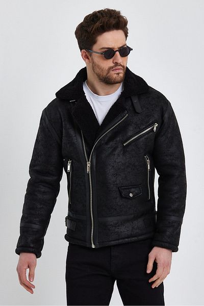 SİVAİST Sivaist Men's Black Napa Leather Inside Fur Coat&Jacket