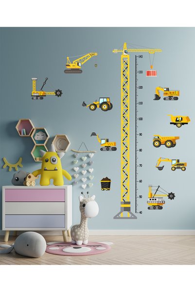Sticker Sepetim Crane and Tiny Construction Vehicles Height Meter Kids Room Wall Sticker