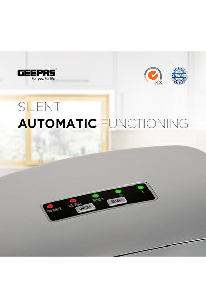 Geepas Portable& Automatic Electric Ice Maker 12Kg in 24hrs, Two Sizes Ice Cube, Auto Shut Off-GIM63015uk