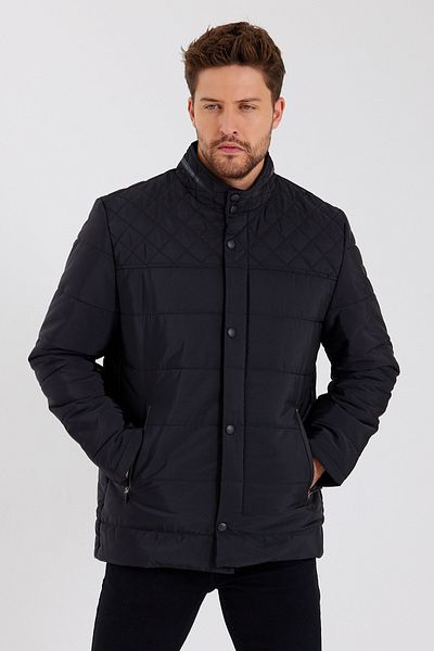 SİVAİST Men's Black Regular Washable Regular Quilted Coat&Coat with Inner Pocket and Fur Inside