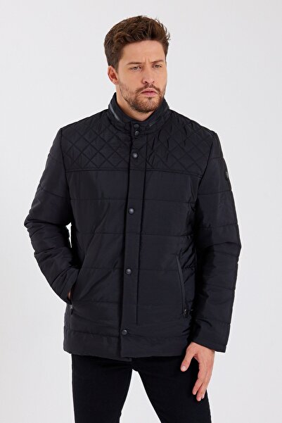 SİVAİST Men's Black Regular Washable Regular Quilted Coat&Coat with Inner Pocket and Fur Inside