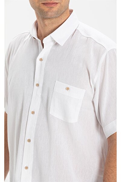 Eliş Şile Bezi Мъжка лятна риза с къс ръкав и един джоб, бяла, 3001