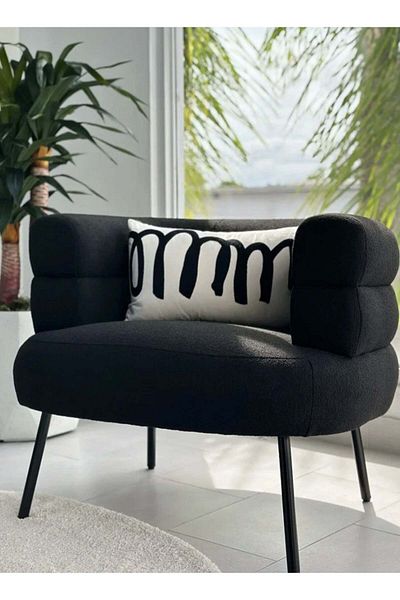 soufa dibaj Chair|Swedish Wood and Bouclee 60x70x55 cm - Black