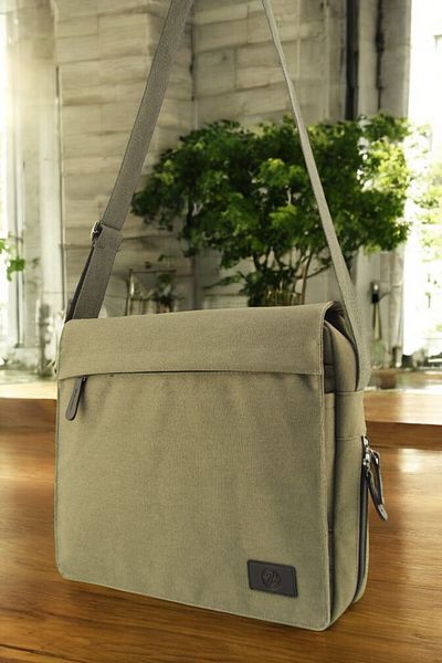 QUB CLUB حقيبة قماش كاكي مقاومة للماء من نوع Bellows Messenger Business School Briefcase Street