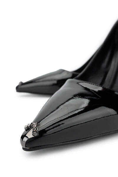 Tamer Tanca Kadın Vegan Siyah Rugan Topuklu Ayakkabı