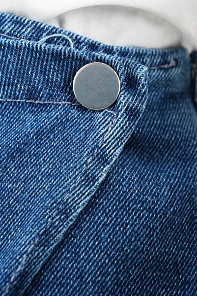 03KIZKULESITEKS Kot Etek Ön Çapraz Yandan Bağlamalı Etek Mavi