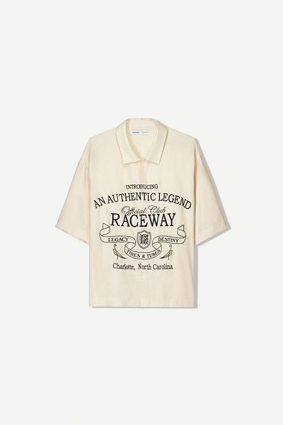Bershka Cropped embroidered short sleeve shirt
