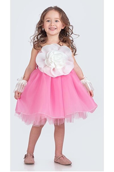 Mnk Baby&Kids Karolin Robası Çiçekli Bilekli Aksesuarlı Kız Çocuk Abiye Elbis...