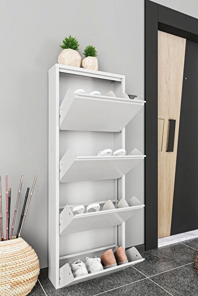 Çelik Express 4'lü Metal Ayakkabılık - Beyaz - Metal Ayakkabı Dolabı 4 Çekmeceli