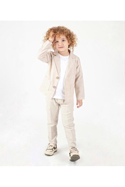 Mnk Baby&Kids Ceketli Tişörtlü Erkek Çocuk Keten Damatlık Takım M00714 BEJ