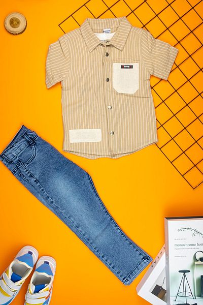 Yalçınoğlu Kids Set de 3 blugi pentru băieți I Set de blugi și cămașă pentru băieți I Set de cămașă pentru copii