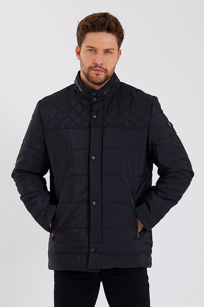 SİVAİST Men's Black Regular Washable Regular Quilted Coat&Coat with Inner Pocket and Fur Inside
