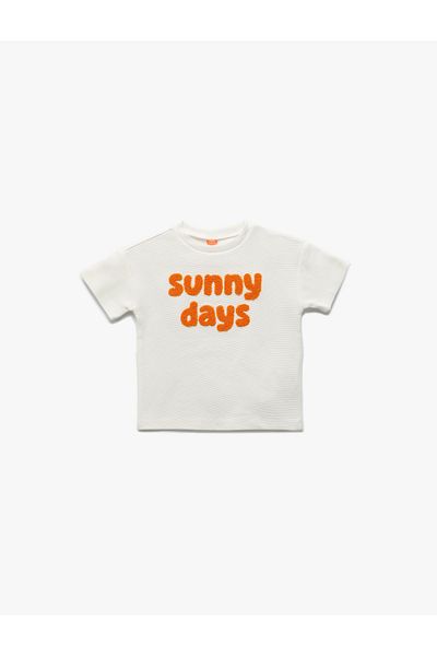 Koton Embroidered Crew Neck Short Sleeve Cotton T-Shirt
