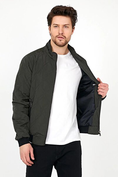 SİVAİST Men's Green Seasonal Knitwear Leather Coat - Zippered and Inner Pocket