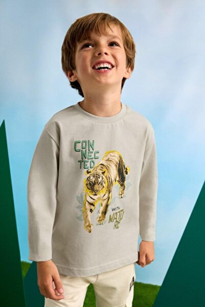 MAYORAL Boy's 5-9 Years Old Tiger Patterned Short Sleeve T-Shirt 3052 Beige