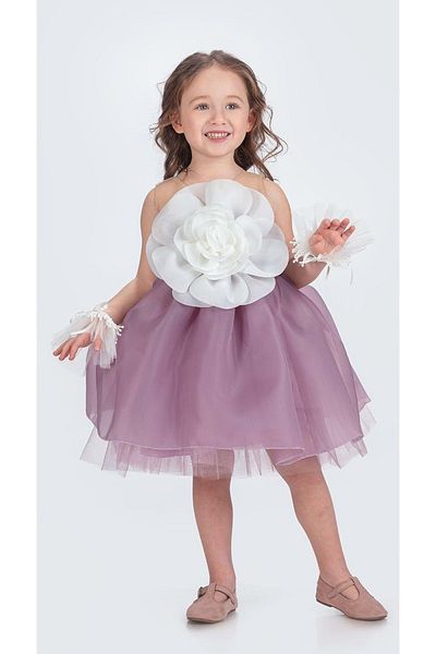 Mnk Baby&Kids Rochie de seara pentru fete Carolin Roba cu accesorii florale la glezna M00724 LILA