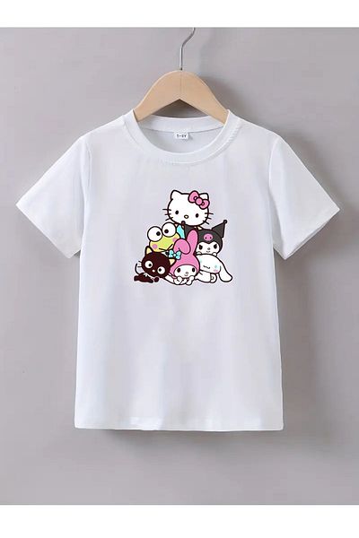 makiteks Unisex Βαμβακερό χτενισμένο Παιδικό μπλουζάκι με στάμπα Κατάλληλο για ηλικίες 5-14