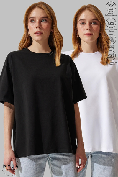 Nyda Collections Unisex set od 2 komada majica kratkih rukava bez printa, pam...