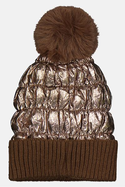 Justin Gregory Women Studded Puffer Beanie With Pom, Bronze