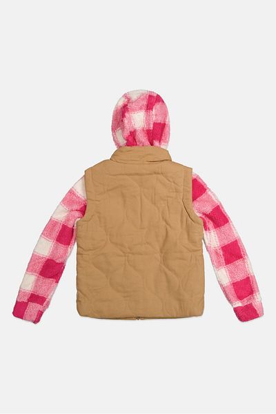 Bass Creek Outfitters Kids Girl Checkered Long Sleeve Softshell Jacket, Tan