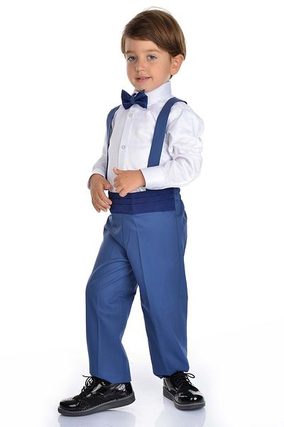 Mnk Vestă cu curea cu guler din satin Costum băiat Albastru
