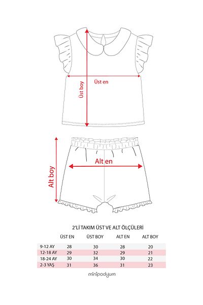 Minipodyum Baby Girl Baby Collared Shorts Summer Waffle Double Set