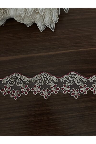 Butik Kreme bordo detay renkli kortlu Güpür 1 metre fiyatı imza tekstil