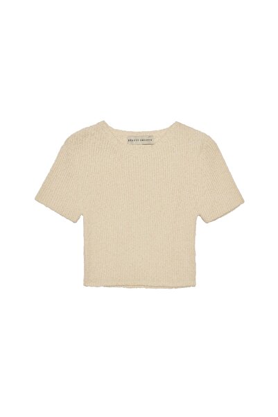 Beauty Omelette Ecru Boucle Short Sleeve Sweater