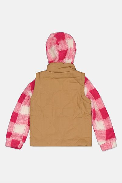 Bass Creek Outfitters Kids Girl Hooded Checkered Jacket, Tan