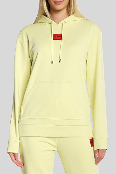HUGO Kadın Dasara Logolu Kapüşonlu Sweatshirt Sarı