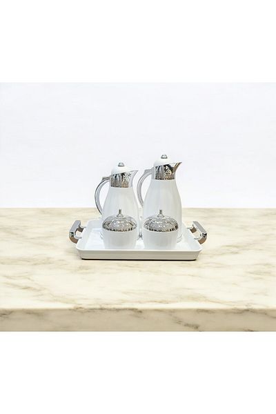 TrentonGCC Elegant White & Silver Thermos & Sugar Bowl Set (4-Piece)